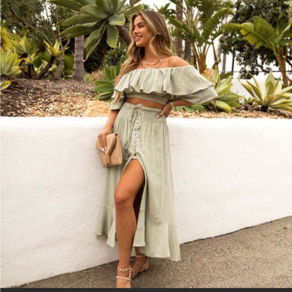 Vici Dresses & Skirts - VICI light green / sage green maxi skirt and crop top